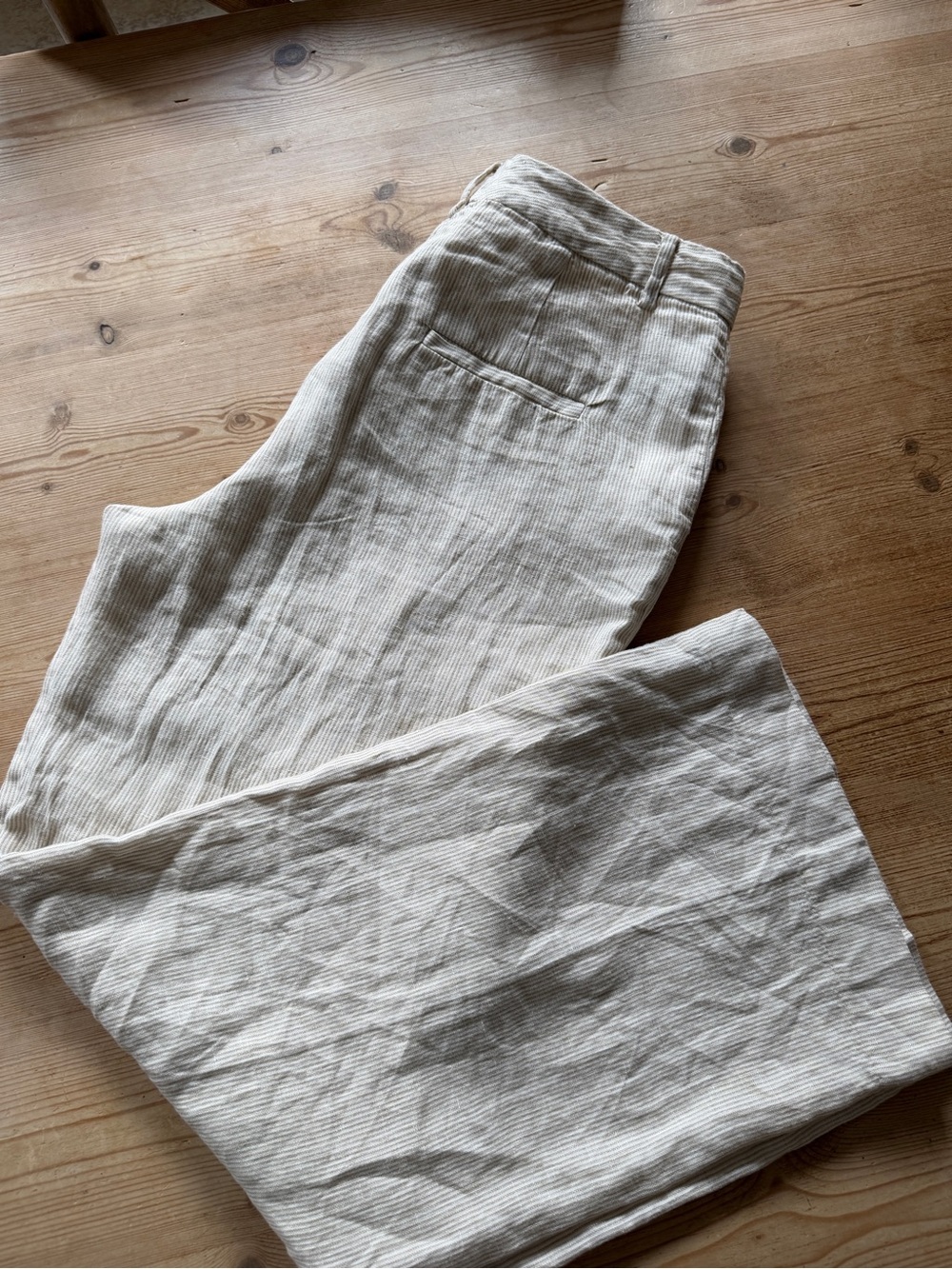 Mango linen tan and cream striped pants